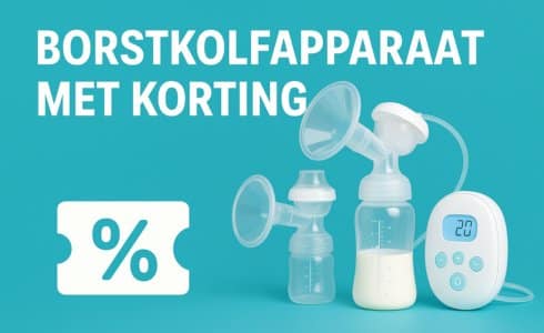 Op deze afbeelding is een promotie te zien voor borstkolfaanbiedingen met korting