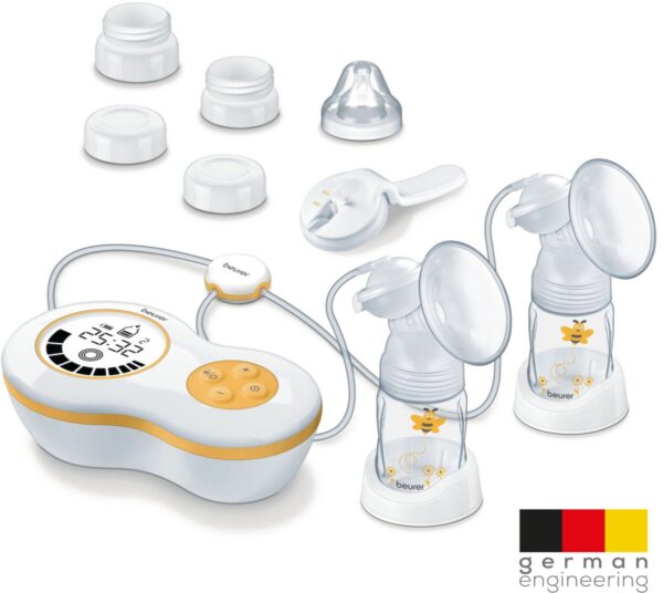 Beurer BY 70 Dual Dubbele Elektrische Borstkolf – Enkel of Dubbel Gebruik – 10 Stimulatiestanden & 10 Kolfstanden – Verlicht Display – Adapter voor Avent & NUK Flessen – Incl. Netadapter & Batterijen – Comfortabel & Efficiënt – 3 Jaar Garantie