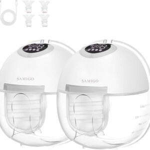 Draadloze borstkolf Samigo - Elektrische Draadloze Borstkolf Slim – Handsfree & Draagbaar – BPA-Vrij – Dubbele Borstkolf - Met slabbetje!- inclusief bewaarzakjes voor de moedermelk - Wit
