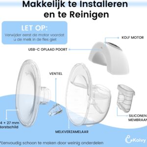 Kolvy® Air Draadloze Elektrische Borstkolf – Inclusief Kolftas (Grijs) & Moedermelk Bewaarzakjes – Handsfree & Draagbaar – BPA-Vrij – Dubbele Borstkolf – Met E-book