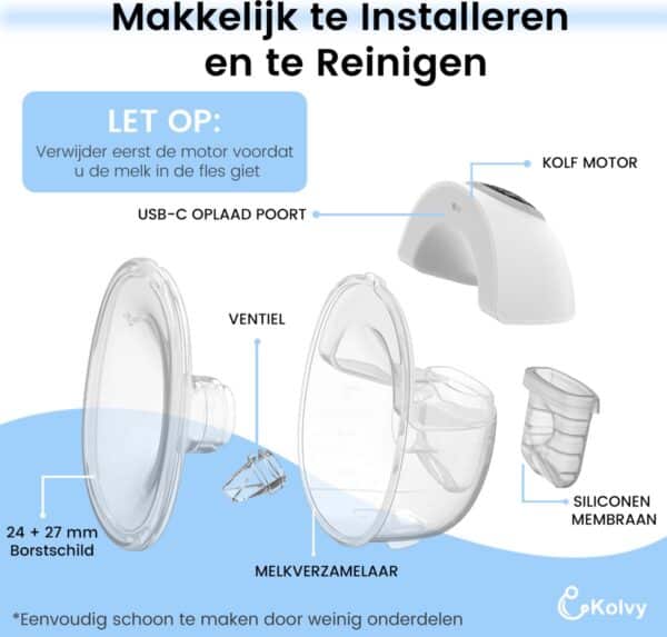 Kolvy® Air Draadloze Elektrische Borstkolf – Inclusief Kolftas (Grijs) & Moedermelk Bewaarzakjes – Handsfree & Draagbaar – BPA-Vrij – Dubbele Borstkolf – Met E-book