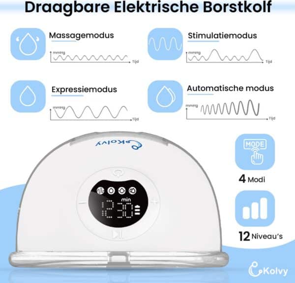 Kolvy® Air Draadloze Elektrische Borstkolf – Inclusief Kolftas (Grijs) & Moedermelk Bewaarzakjes – Handsfree & Draagbaar – BPA-Vrij – Dubbele Borstkolf – Met E-book