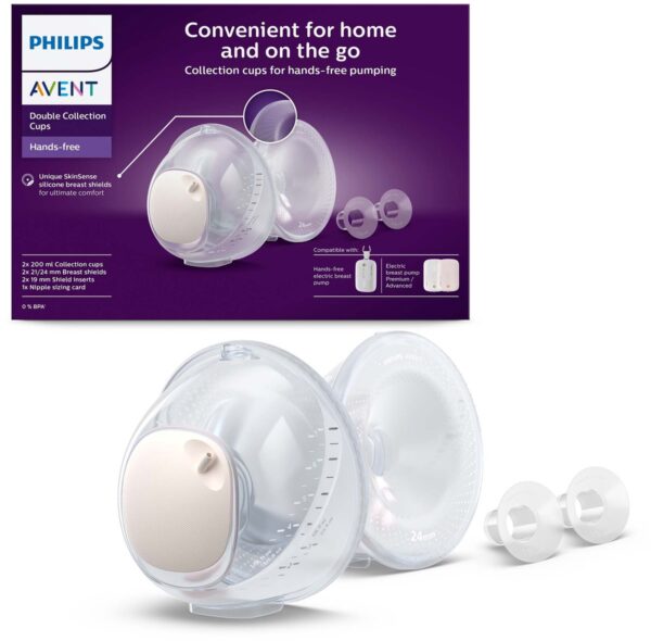 Philips Avent Dubbele Opvangcups – Handsfree Kolven | Ultralicht & Draagbaar | SkinSense Siliconen voor Comfortabele Pasvorm | Transparante Cups voor Optimale Controle SCF439/01