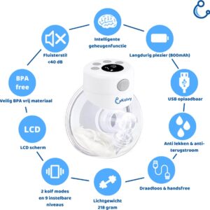 Kolvy® Max Draadloze Elektrische Borstkolf - Intelligente Kolfapparaten - Handsfree Breast Pump - Incl. E-Book Borstvoeding - USB Oplaadbaar - Incl. 3 Maten
