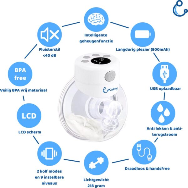 Kolvy® Max Draadloze Elektrische Borstkolf - Intelligente Kolfapparaten - Handsfree Breast Pump - Incl. E-Book Borstvoeding - USB Oplaadbaar - Incl. 3 Maten