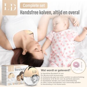 LittleDeen Elektrische Borstkolf incl 10 Moedermelk Bewaarzakjes & 2 Verkoelende Pads – Handsfree Kolfapparaat – 24 mm – BPA-vrij – Oplaadbaar – voor Borstvoeding