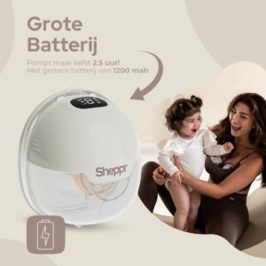 Sheppr® Elektrische Draadloze Borstkolf – Handsfree Borstkolf – Draagbare Borstkolf – Dubbele Borstkolf – Handsfree Breast Pump – Complete Set – BPA Vrij –Met E-book – Incl. 5 maten borstschilds – 3 Modi & 9 Levels- Beige - Wit