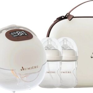 Aumière Elektrische Borstkolf Beige 180ml 2 Stuks, Inc 2 flesjes En Opbergtas - Handsfree Borstkolf Inc 50 bewaarzakjes - Borstkolf Elektrisch Dubbel - Dubbele Borstkolf - Draadloze Borstkolf - Draagbaar