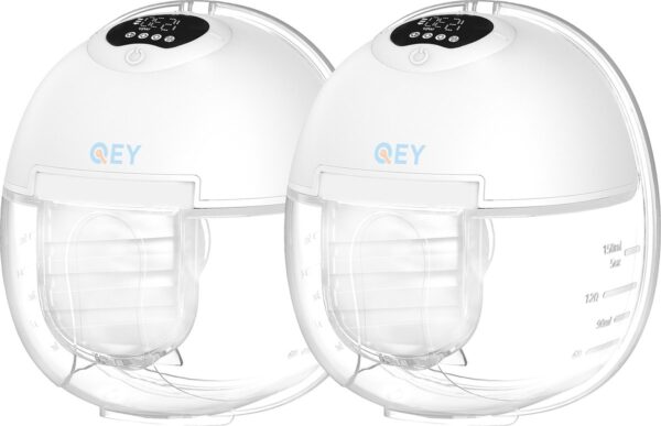 QEY Elektrische Draadloze Borstkolf – Handsfree & Draagbaar – BPA-Vrij – Dubbele Borstkolf - Incl 3 Extra Maten & 30 Moedermelk Bewaarzakjes - Wit