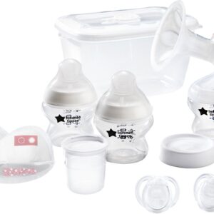 Tommee Tippee Made For Me - startpakket voor borstvoeding - bestaande uit een handmatige borstkolf, zuigflessen en spenen, een sterilisatordoos, fopspenen, zoogkompressen, bewaarbakjes voor moedermelk en bijbehorende deksels