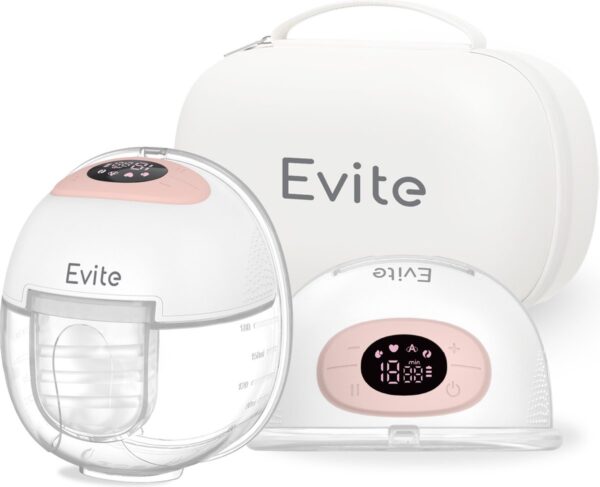 Evite Elektrische Draadloze Borstkolf Nova – Handsfree & Draagbaar – BPA-Vrij – Dubbele Borstkolf - Met E-Book – Inclusief Tas - Wit & Roze