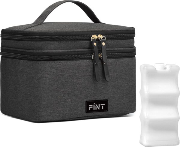 FÍNT® Luxe Kolftas & Koeltas voor Moedermelk – 12u Koeling – Voor Onderweg & Borstkolf – Inclusief Koelelement – Zwart – Baby Koeltas Thermisch