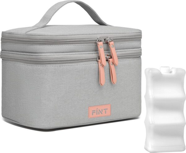 FÍNT® Luxe Kolftas & Koeltas voor Moedermelk – 12u Koeling – Voor Onderweg & Borstkolf – Inclusief Koelelement – Grijs – Thermotas voor Babyflesjes