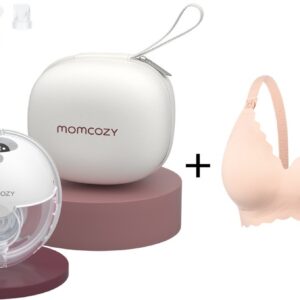 Momcozy M5 Handsfree Enkele Borstkolf - Met voedingsbeha maat XL - Inclusief verschillende borstschild inserts - Extra stil en compact - Elektrisch - Grijs