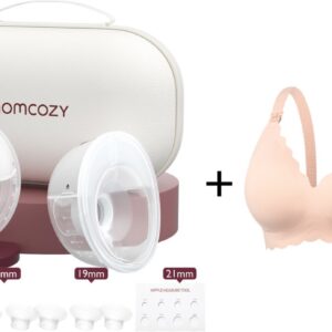 Momcozy M5 Handsfree Dubbele Borstkolf - Met voedingsbeha maat XL - Inclusief verschillende borstschild inserts - Extra stil en compact - Elektrisch - Grijs