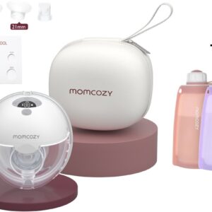Momcozy M5 Handsfree Borstkolf - 1 stuk - Inclusief verschillende borstschild inserts - Met 2 Siliconen bewaarzakjes voor moedermelk - Elektrisch - Grijs