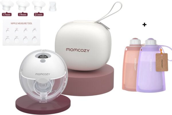 Momcozy M5 Handsfree Borstkolf - 1 stuk - Inclusief verschillende borstschild inserts - Met 2 Siliconen bewaarzakjes voor moedermelk - Elektrisch - Grijs