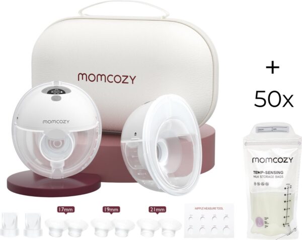 Momcozy M5 Handsfree Borstkolf - 2 stuks - Inclusief verschillende borstschild inserts - Met 50 bewaarzakjes voor moedermelk - Elektrisch - Grijs