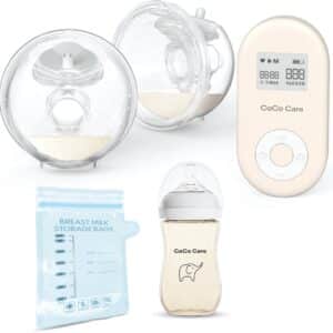 CoCo Care Flow Max 2025 - Slimme Dubbele Draagbare Borstkolf - BPA-Vrij - Geluidloos, Herbruikbaar & Handsfree - Inclusief Babyflesje & 30 Melkbewaarzakjes - Beige