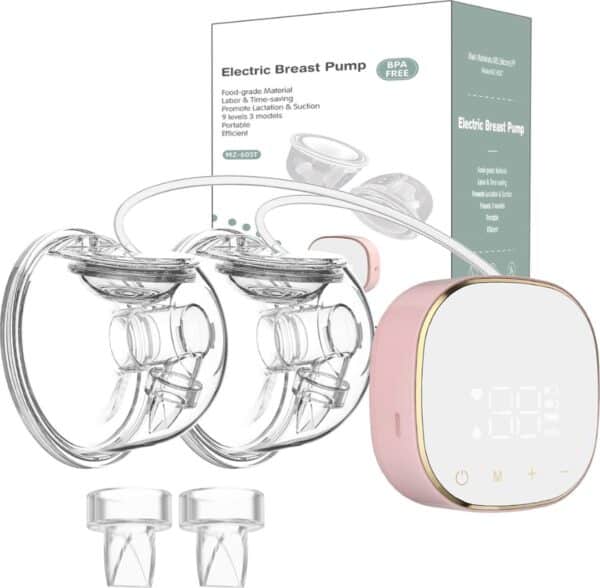 Handsfree Borstkolf – Handkolf 45db – Elektrische Borstkolf met 3 Modes – 2 Stuks – Breast Pump met USB-Charge – Draadloos met LED-Display – Pijnloos - Borstkolf Electrisch Dubbel – BPA-Vrij - Zwart/Roze