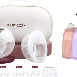 Momcozy M5 Handsfree Borstkolf - 2 stuks - Inclusief verschillende borstschild inserts - Met 2 Siliconen bewaarzakjes voor moedermelk - Elektrisch - Grijs