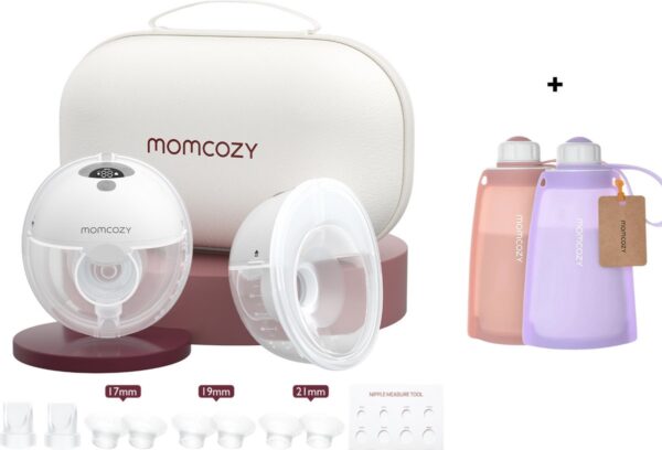 Momcozy M5 Handsfree Borstkolf - 2 stuks - Inclusief verschillende borstschild inserts - Met 2 Siliconen bewaarzakjes voor moedermelk - Elektrisch - Grijs