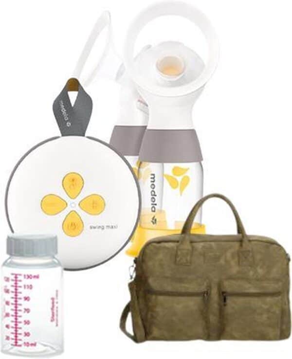 Medela Swing Maxi FLEX 2021 dubbele elektrische borstkolf met oplaadbare accu met kolftas, koeltas en 6 moedermelkbewaarflesjes - Olijfgroen