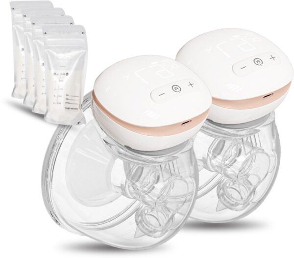 Youha The INs NEXT Elektrische Dubbele Draadloze Borstkolf - Handsfree met LED-scherm - BPA-vrij - Maat: 24mm - Inclusief E-book - Handsfree & Draagbaar- Inclusief 50 bewaarzakjes voor moedermelk