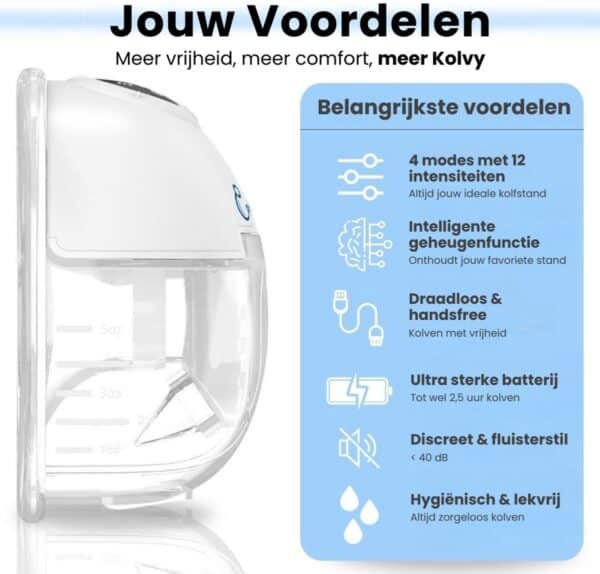 Kolvy® Air Draadloze Elektrische Borstkolf - Dubbel - Intelligente Kolfapparaten - Handsfree Breast Pump - Incl. 5 Maten, Stofkap en E-Book