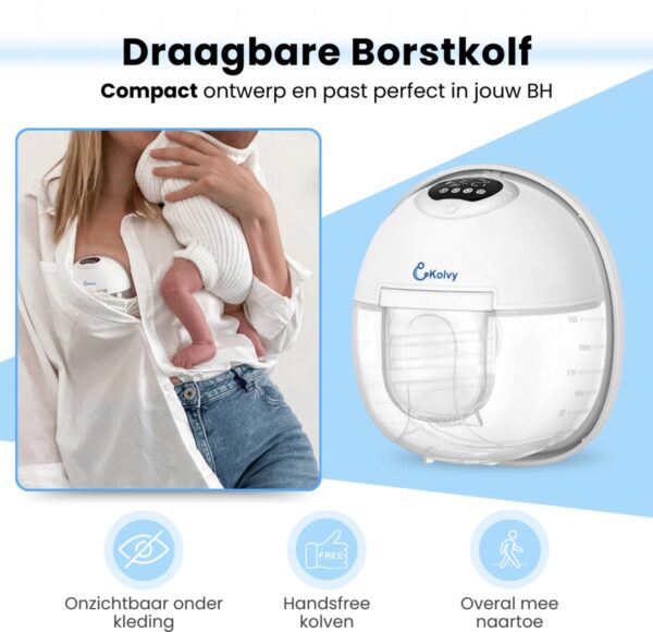 Kolvy® Air Draadloze Elektrische Borstkolf – Handsfree & Draagbaar – BPA-Vrij – Dubbele Borstkolf – Inclusief Bewaarzakjes, E-Book, Stofkap & 5 maten