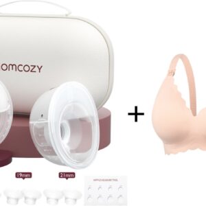 Momcozy M5 Handsfree Dubbele Borstkolf - Met voedingsbeha maat L - Inclusief verschillende borstschild inserts - Extra stil en compact - Elektrisch - Grijs