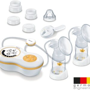 Beurer BY 70 Dual Dubbele Elektrische Borstkolf – Enkel of Dubbel Gebruik – 10 Stimulatiestanden & 10 Kolfstanden – Verlicht Display – Adapter voor Avent & NUK Flessen – Incl. Netadapter & Batterijen – Comfortabel & Efficiënt – 3 Jaar Garantie