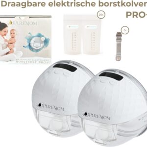 Draagbare Elektrische Borstkolf PUREMOM® - DUBBELZIJDIG - Handsfree – BPA-Vrij - Incl. 20 moedermelk bewaarzakjes, Reistasje, BH clipje, accessoires, Borstvoeding informatie, & Borstschildverkleiners - PRO+