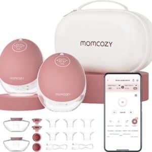 Momcozy M9 Handsfree Borstkolf - 2 stuks - Inclusief verschillende borstschild inserts - Extra stil en compact - Met app bediening - Elektrisch - Rood