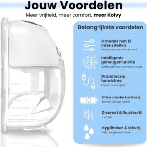 Kolvy® Air Draadloze Elektrische Borstkolf - Dubbel - Intelligente Kolfapparaten - Handsfree Breast Pump - Incl. 5 Maten, Stofkap en E-Book
