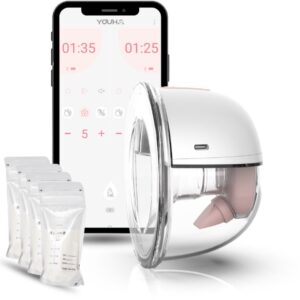 Youha Elektrische Enkele Draadloze Borstkolf Gen 2 - Met app - BPA-vrij - Maat: 22mm & 24mm - Inclusief E-book - Handsfree & Draagbaar - Inclusief 50 bewaarzakjes voor moedermelk