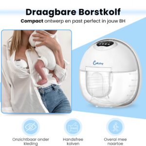 Kolvy® Air Draadloze Elektrische Borstkolf – Inclusief Kolftas (Grijs) & Moedermelk Bewaarzakjes – Handsfree & Draagbaar – BPA-Vrij – Dubbele Borstkolf – E-book, 5 Maten & Stofkap