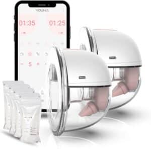 Youha Elektrische Dubbele Draadloze Borstkolf Gen 2 - Handsfree - Met app - BPA-vrij - Maat: 22mm & 24mm - Inclusief E-book - Set van 2 - Handsfree & Draagbaar - Inclusief 50 bewaarzakjes voor moedermelk