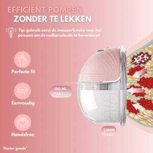 Daster goods® - Elektrische Draadloze Borstkolf PRO - Handsfree & Draagbaar - BPA-vrij - Dubbele Borstkolf - Met E-Book - Incl. 20 Bewaarzakjes - Incl. 4 Maten - Roze